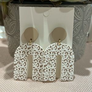 Clay Resin Tan and White Bohemian Earrings